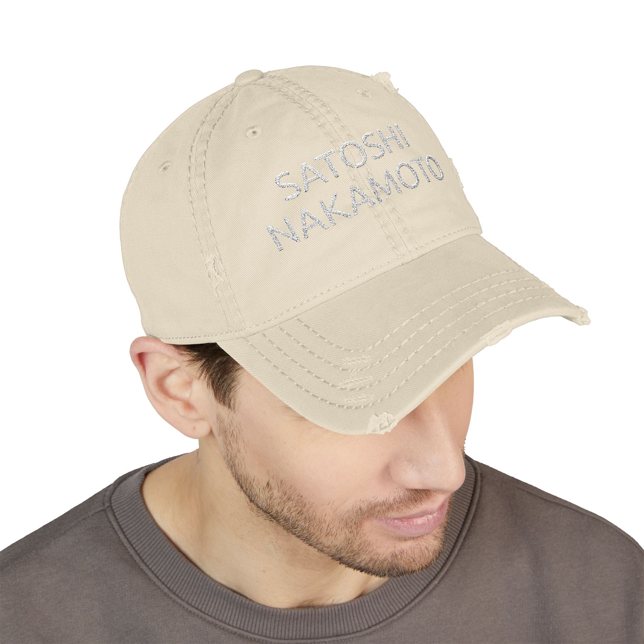 Satoshi Nakamoto Embroidered Distressed Dad Hat - caldrwear.com