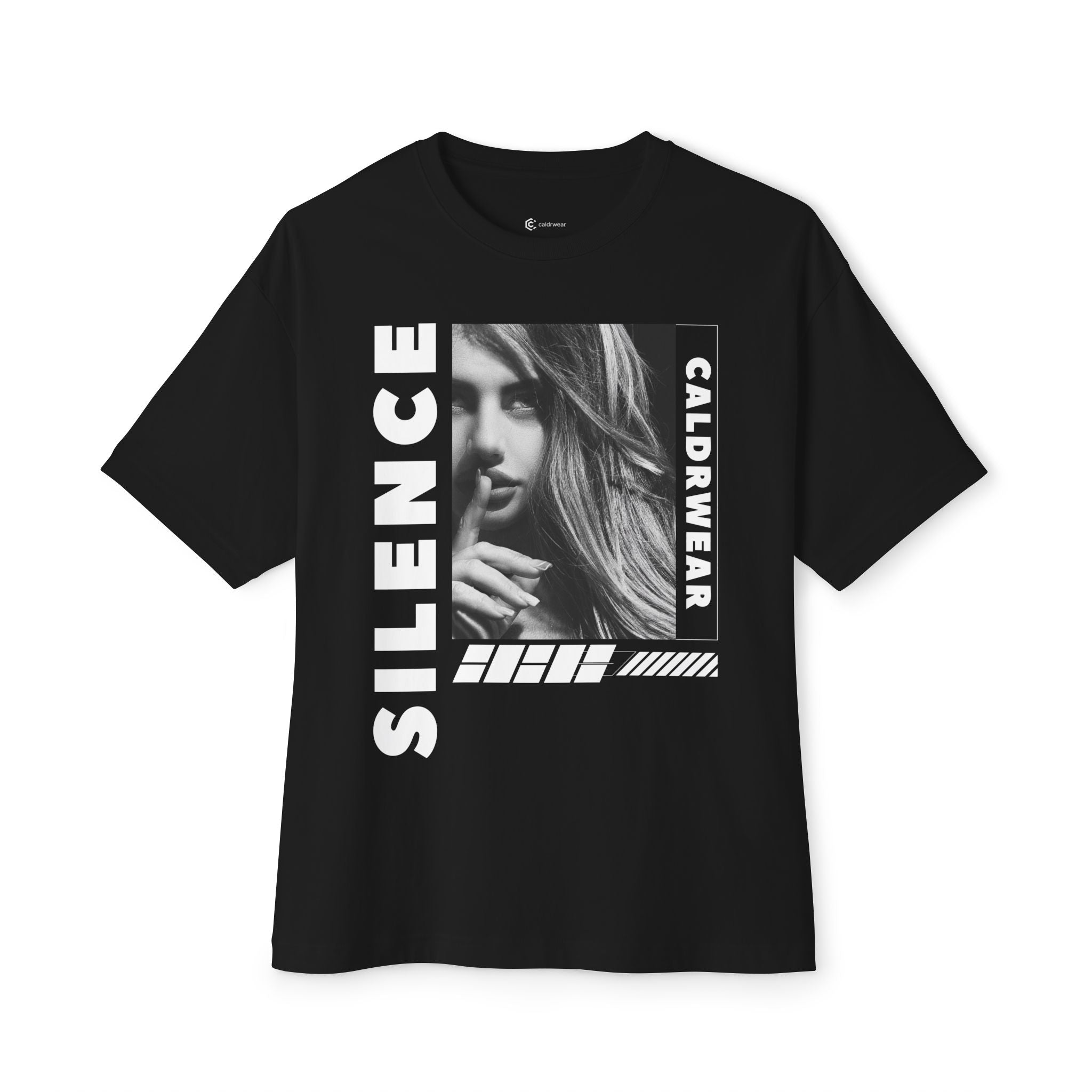 Silence Graphic Tee — Noir Photo Print Boxy T‑Shirt - caldrwear.com