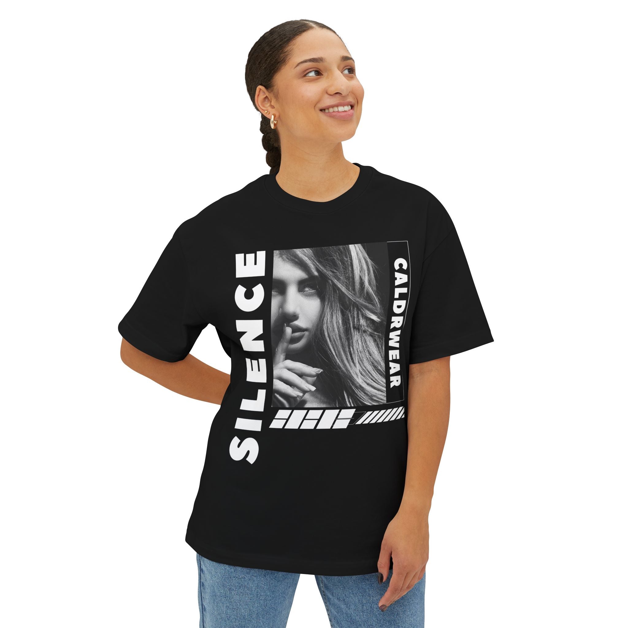 Silence Graphic Tee — Noir Photo Print Boxy T‑Shirt - caldrwear.com