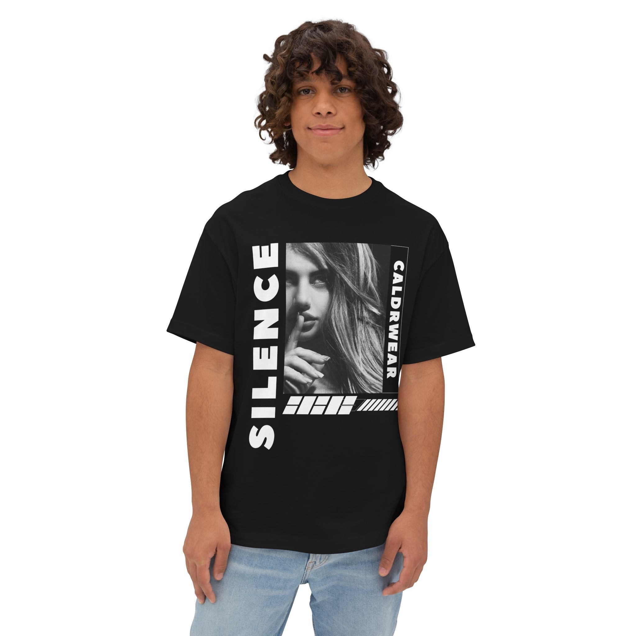Silence Graphic Tee — Noir Photo Print Boxy T‑Shirt - caldrwear.com